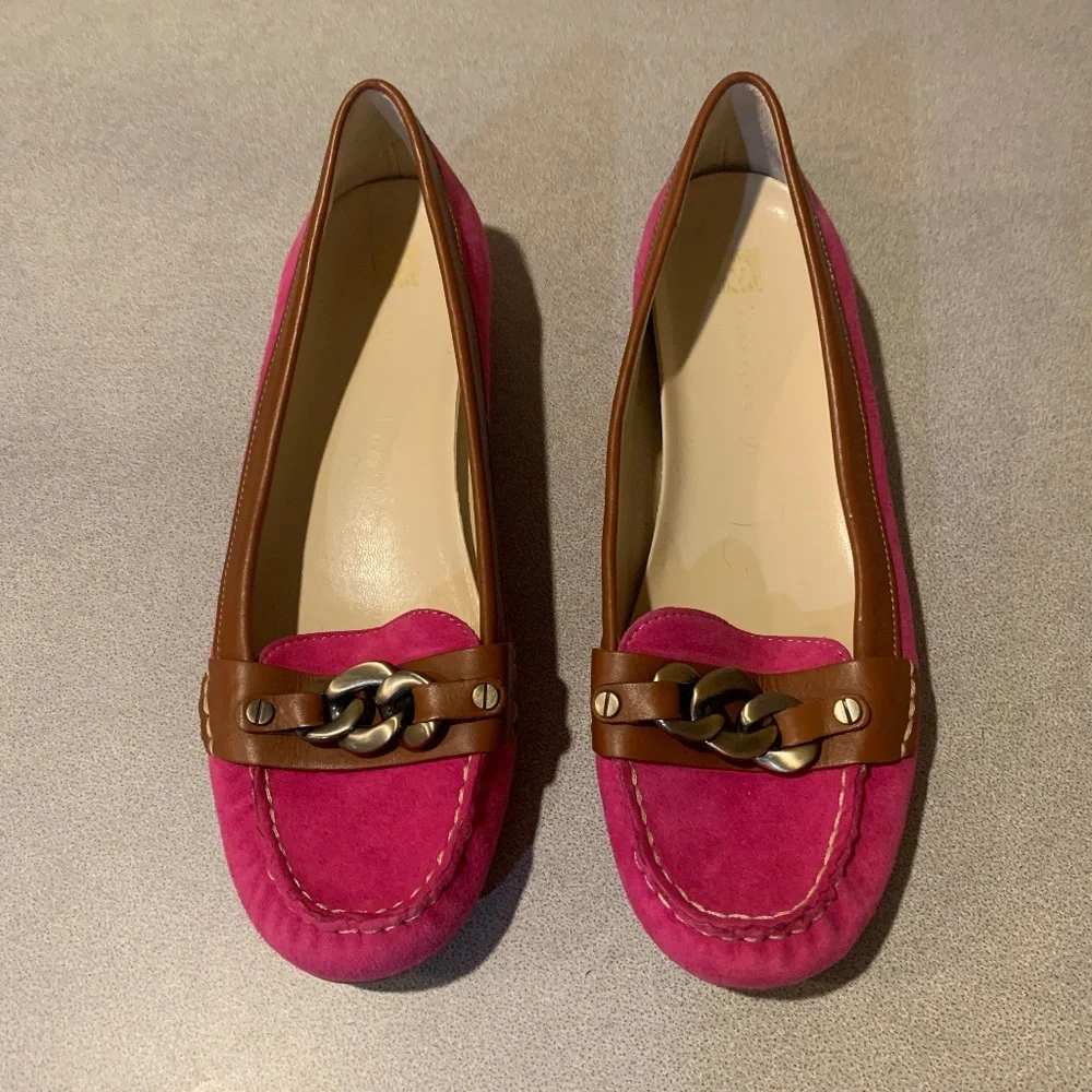 Anne Klein Pink Suede Leather Loafers sz 8.5 M